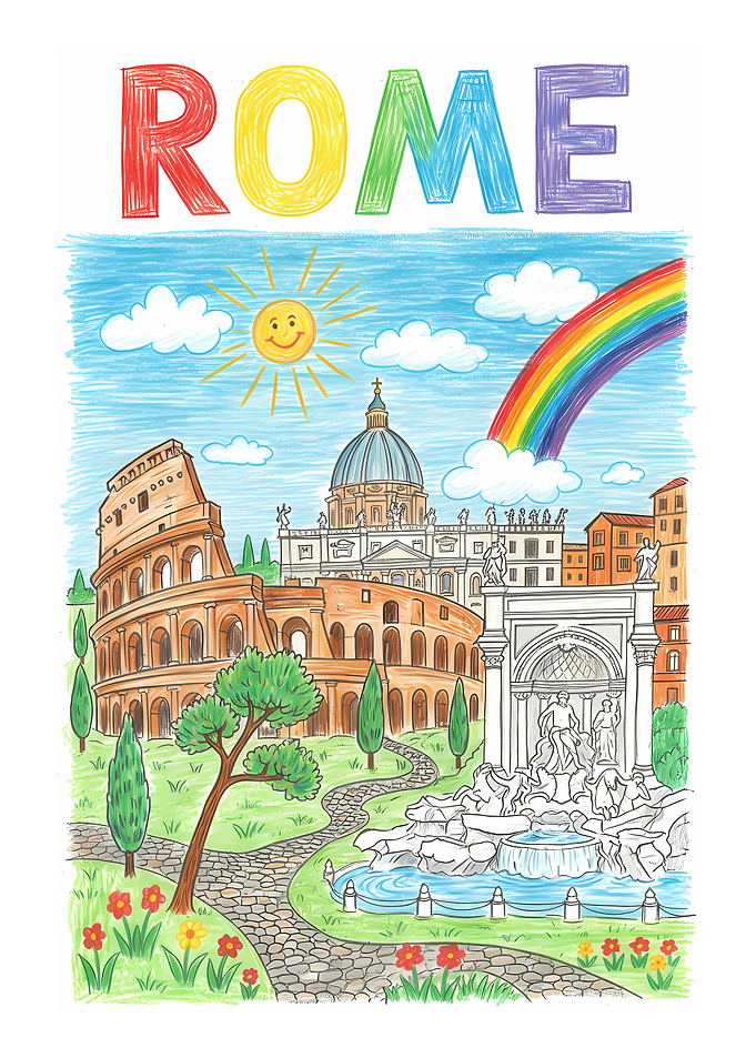Rome Illustration with Landmarks and Rainbow