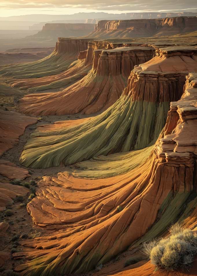 Sunlit Striated Canyon — Dramatic Sandstone Cliff Landscape Photograph