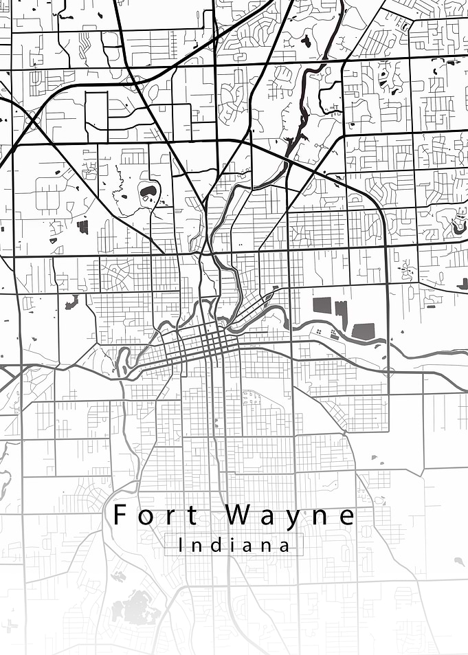 Fort Wayne Indiana City Map white