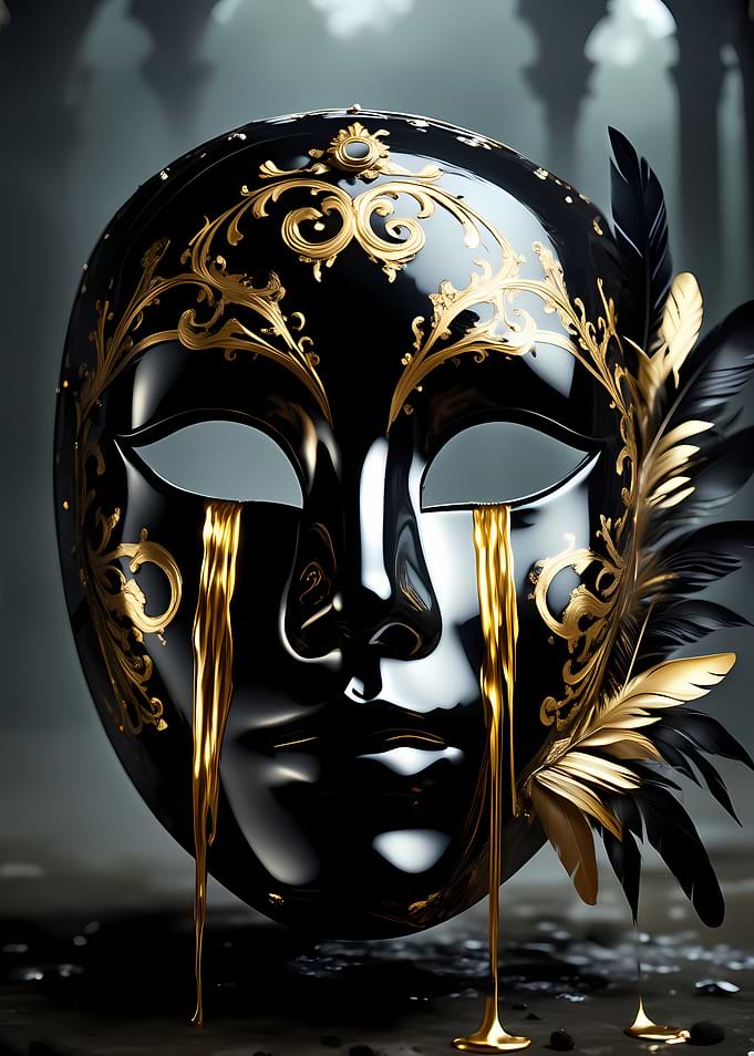 Ornate Black Mask with Golden Tears