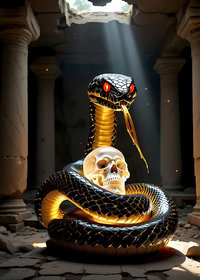 Snake with Skull in Ruins