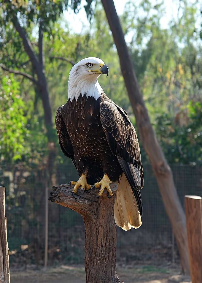 Bald Eagle Perched on Tree Stump