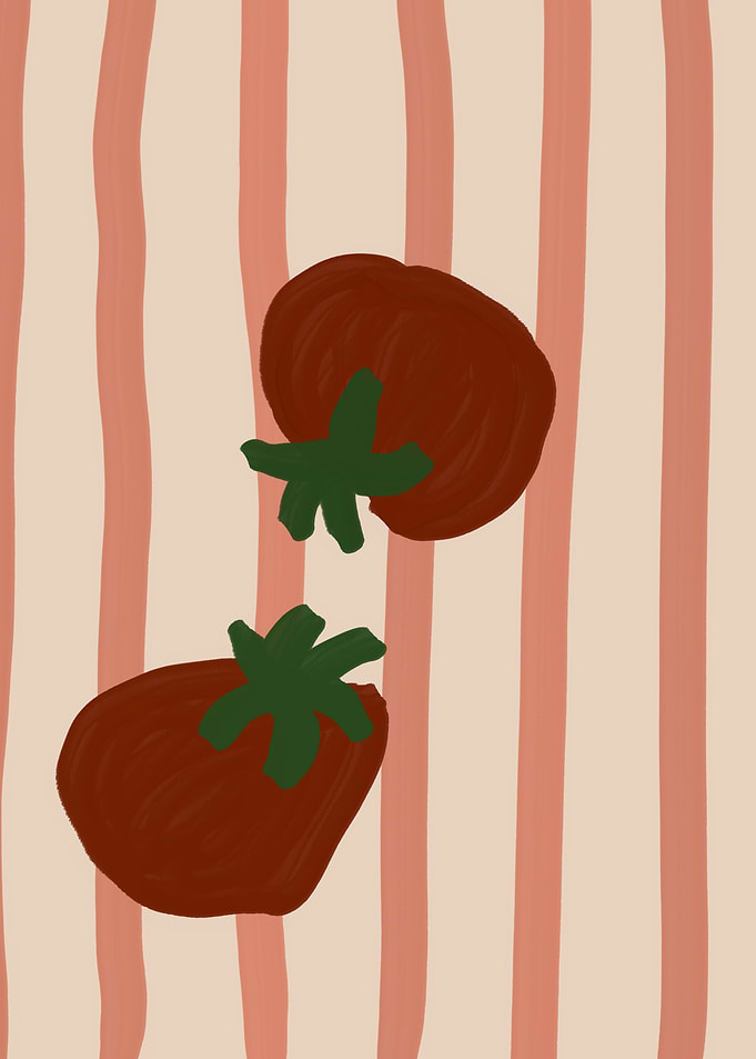 Two Tomatoes on Striped Background