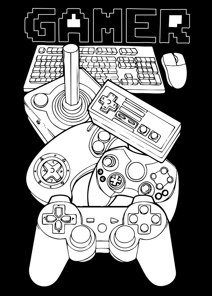 Gamer Gear Black and White Illustration