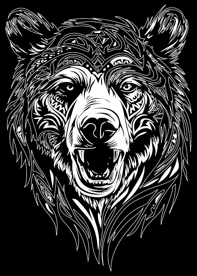 Bear Head Tribal Tattoo Style