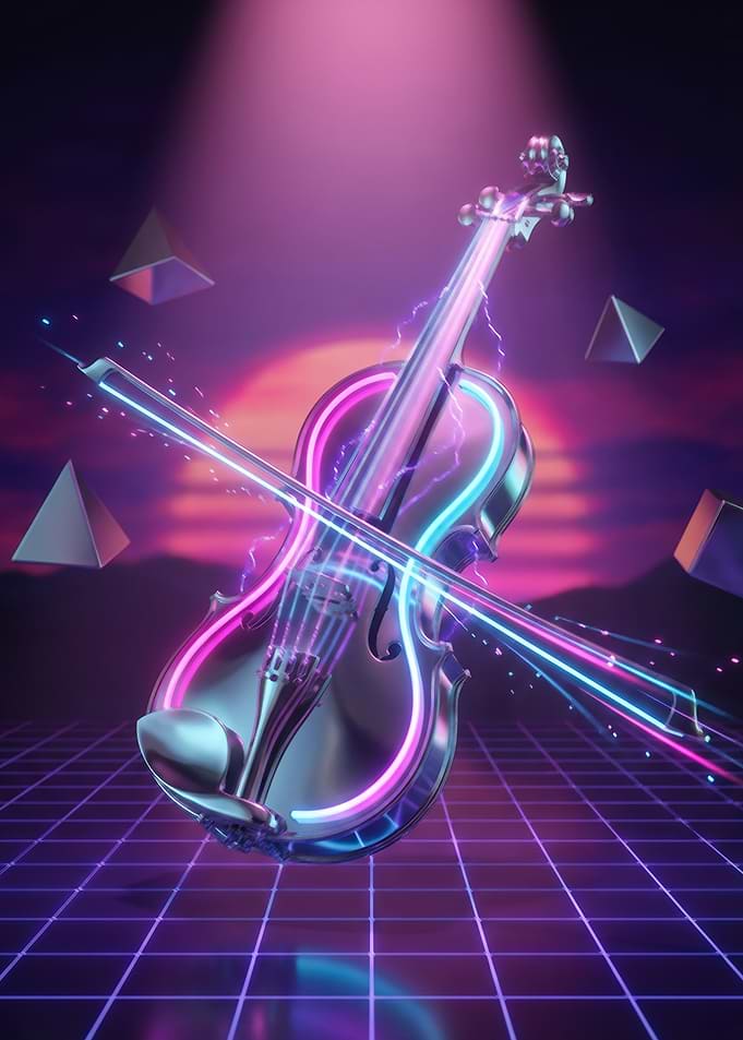 Neon Violin Synthwave Art