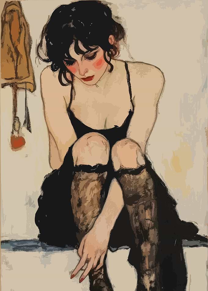 Woman in Black Dress and Stockings