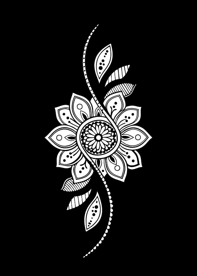 White Floral Mandala on Black Background