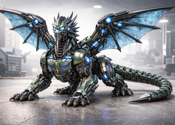 Mechanical Dragon with Blue Accents