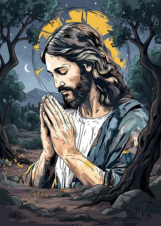 Jesus Praying in the Forest