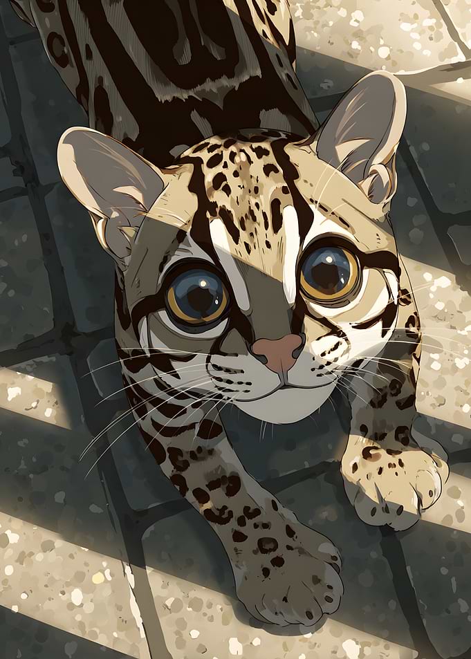 Ocelot Illustration with Large Eyes