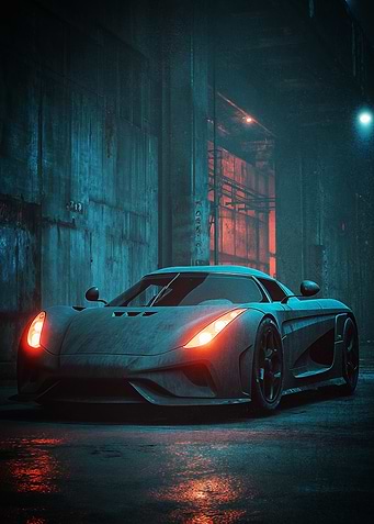 Sleek Car in a Dark Future city Poster