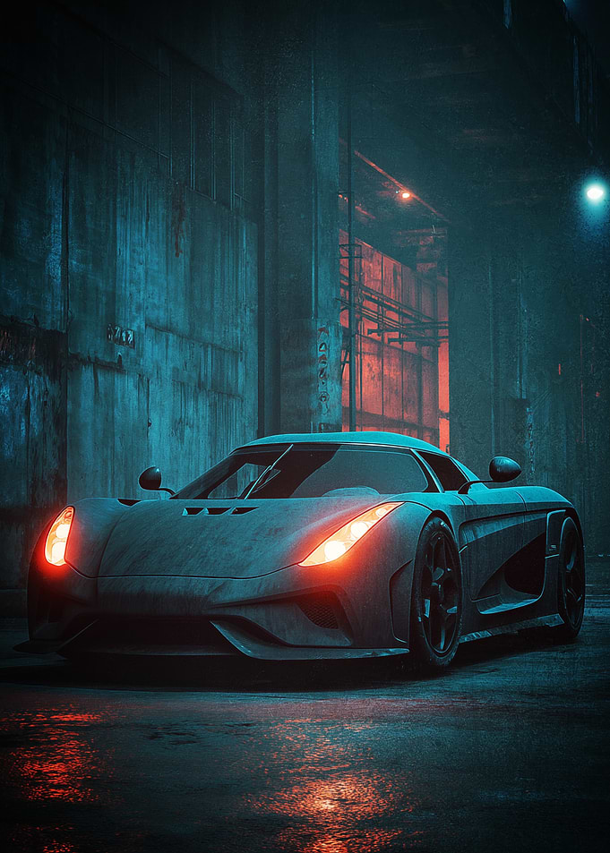Sleek Car in a Dark Future city Poster