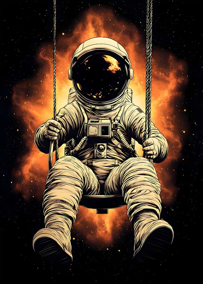 Astronaut on Swing with Nebula