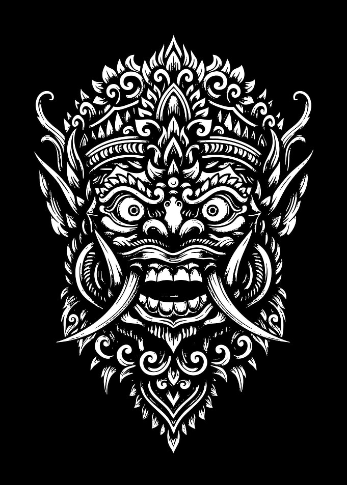 Ornate Black and White Demon Mask