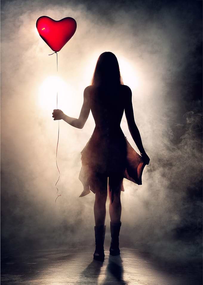Silhouette of Woman with Heart Balloon