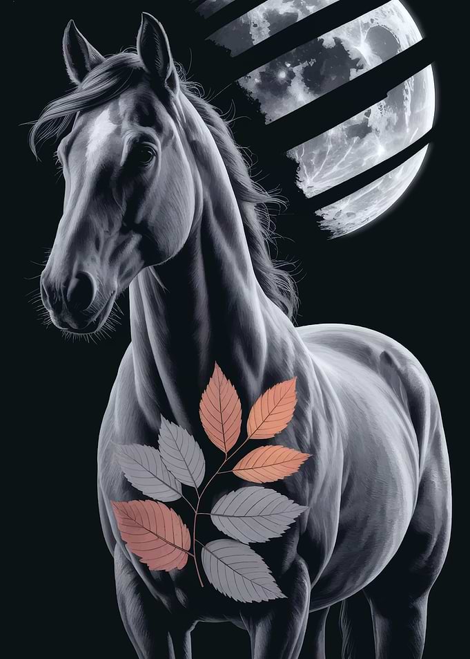 Horse with Leaves and Moon