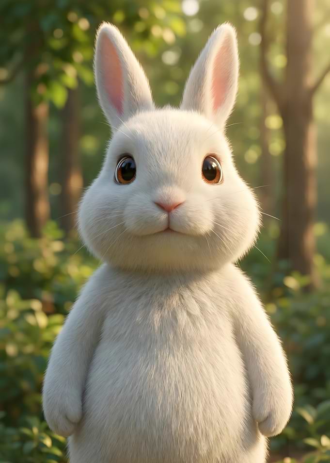 Cute White Rabbit Portrait in Nature