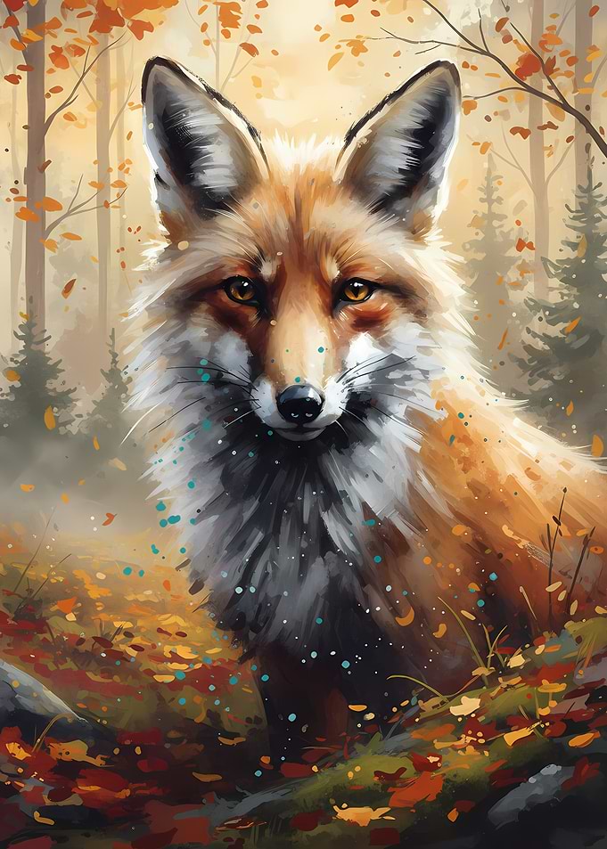 Fox Portrait in Autumn Forest