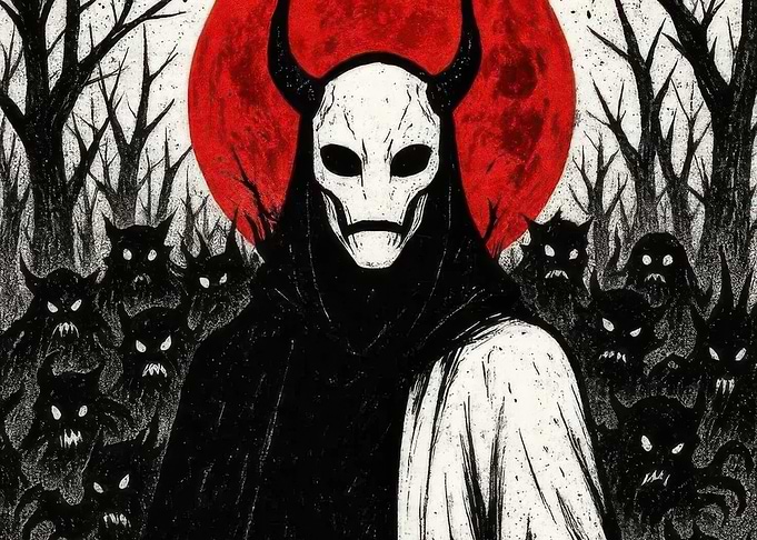 Grim Reaper with Demons and Red Moon
