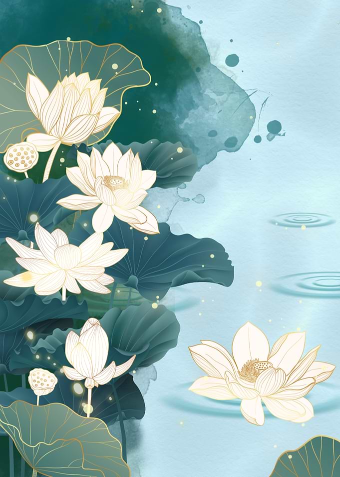 Elegant Lotus Flowers in Watercolor Style