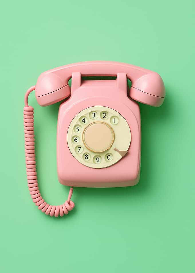 Pink Rotary Phone on Green Background – Pop Art Nostalgia