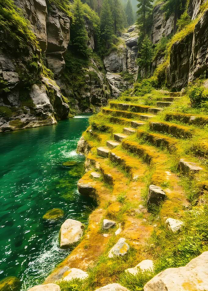 Emerald River Canyon with Mossy Steps