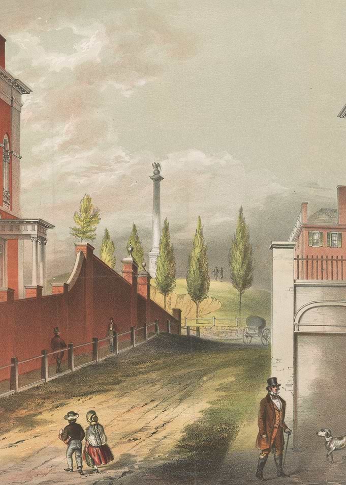 Historical Street Scene with Monument