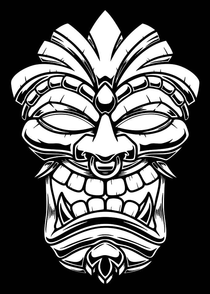 Monochrome Tiki Mask Illustration