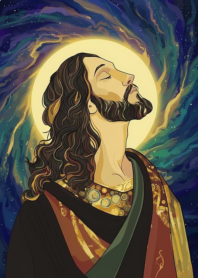 Contemplative Man in Celestial Light