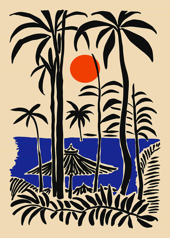 Tropical Beach Scene Illustration