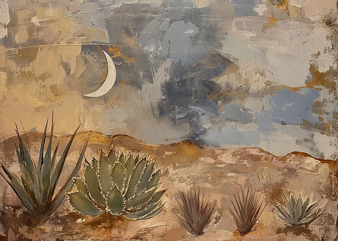 Desert Landscape with Crescent Moon Painting