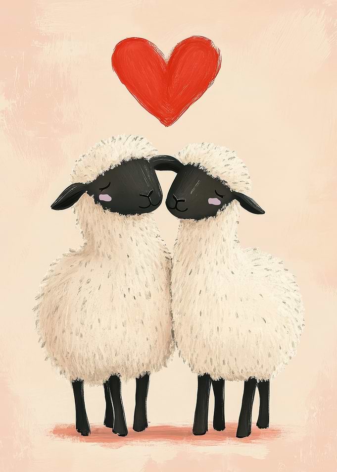 Sheep in Love with Heart | Cute Valentine Farm Wall Art