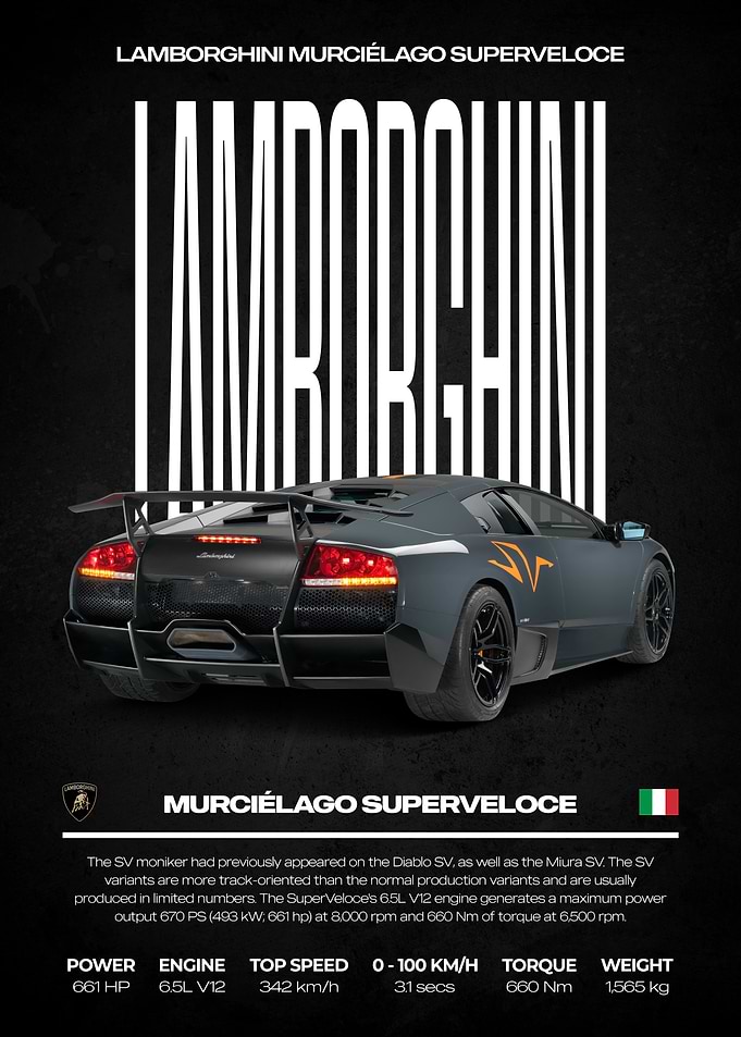 Lamborghini Murciélago Superveloce Car Poster