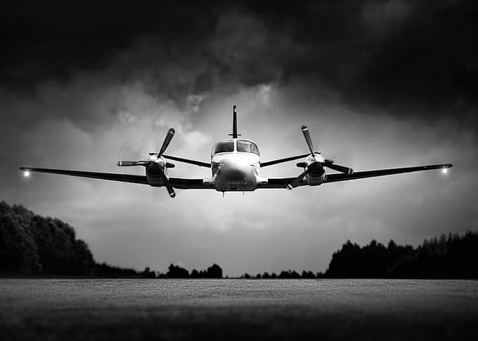 Black and White Airplane Low Flyby