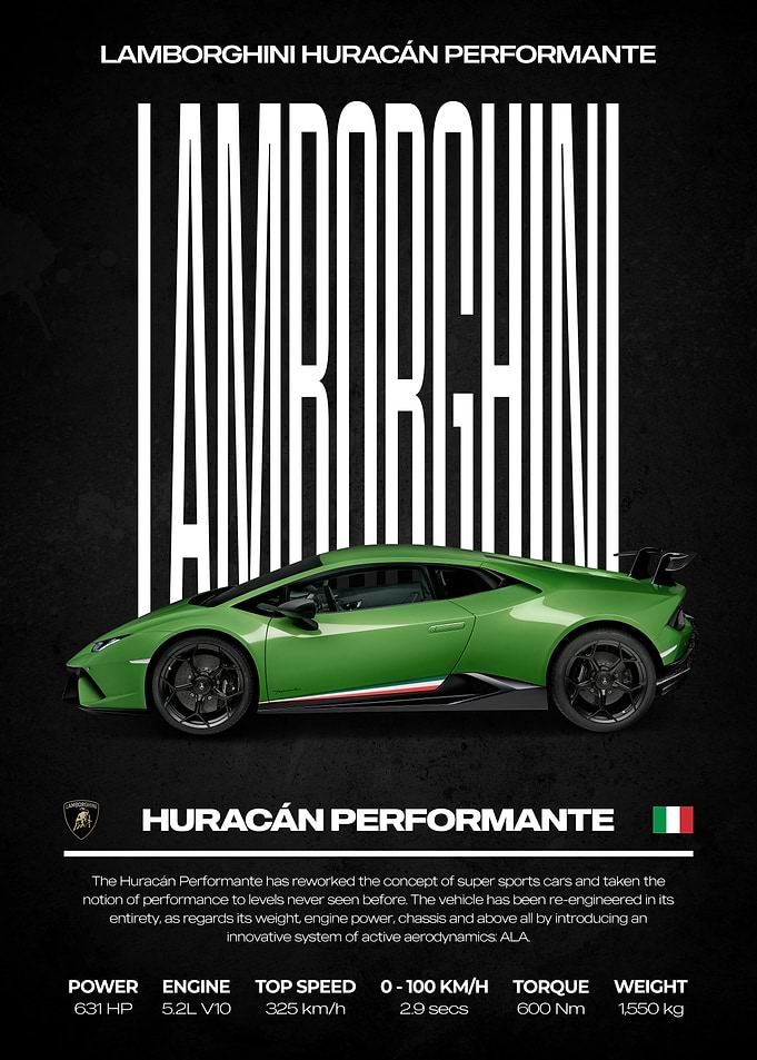 Lamborghini Huracán Performante Car Poster