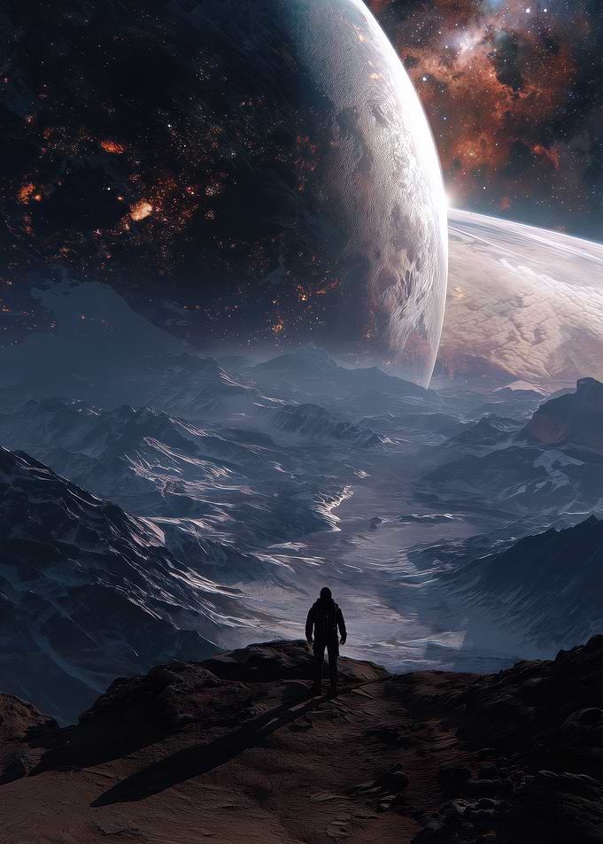 Planetary Vista: Solitary Figure on Alien World