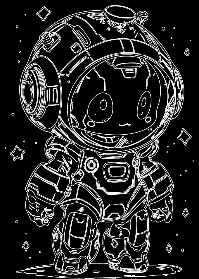 Cute Astronaut Outline on Black Background