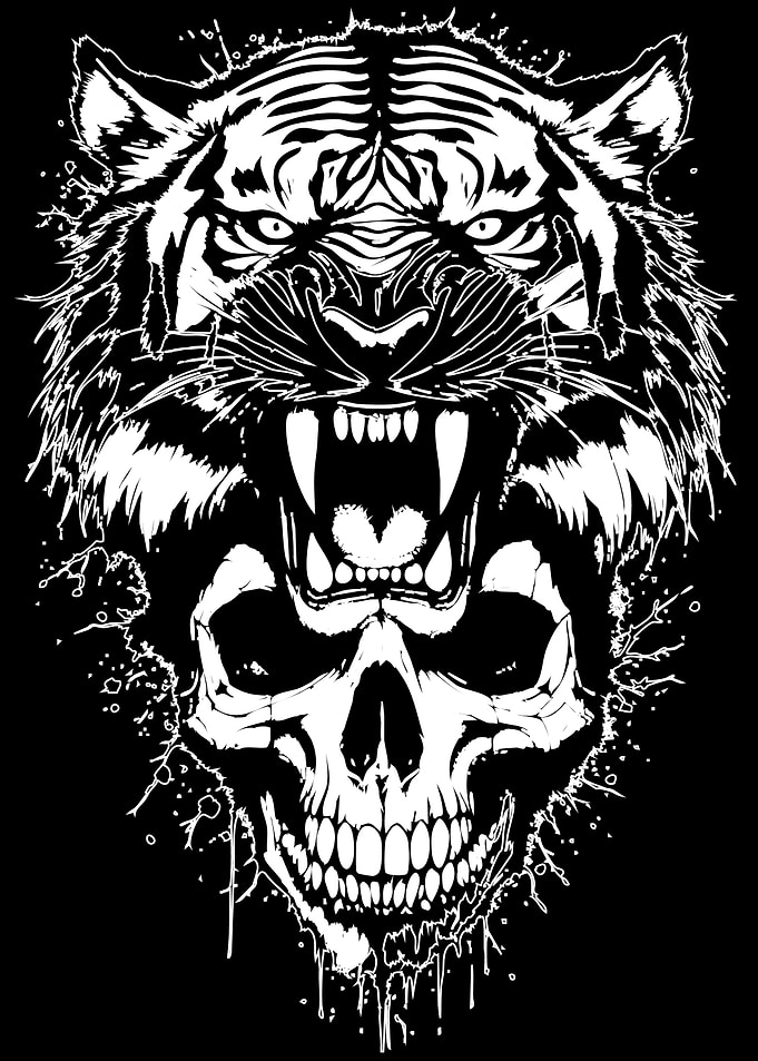 Tiger and Skull Black and White