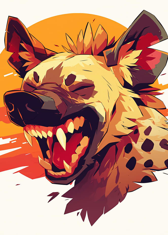 Stylized Hyena Portrait with Orange Backdrop