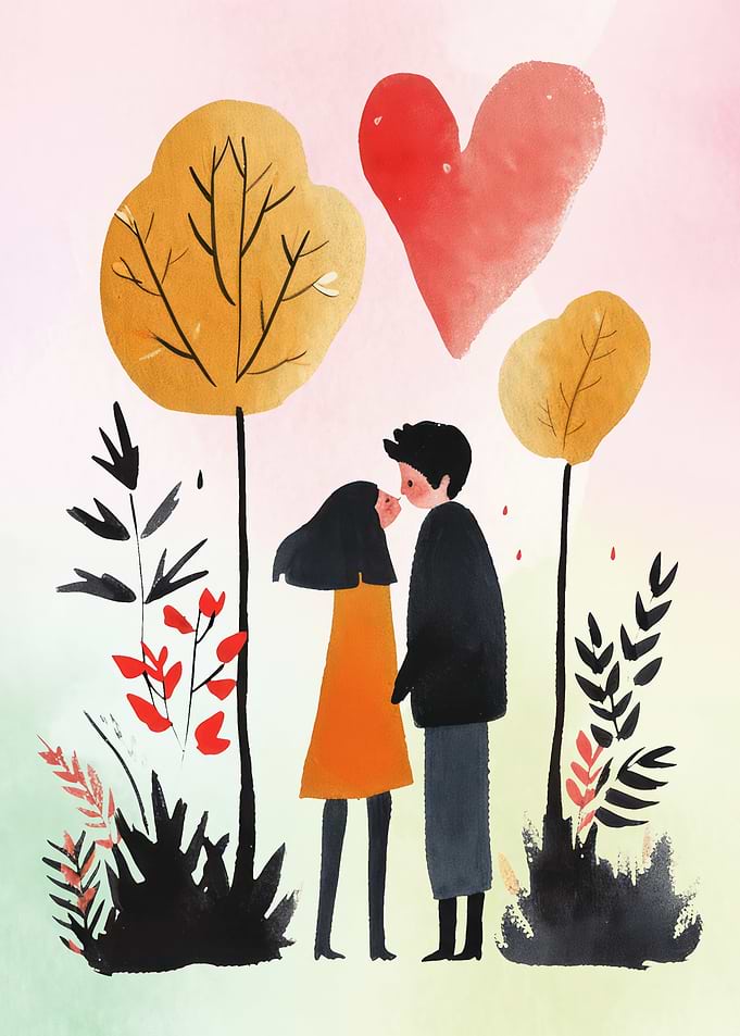 Couple in Love, Watercolor Illustration
