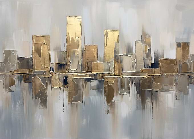 Abstract Golden Cityscape Painting