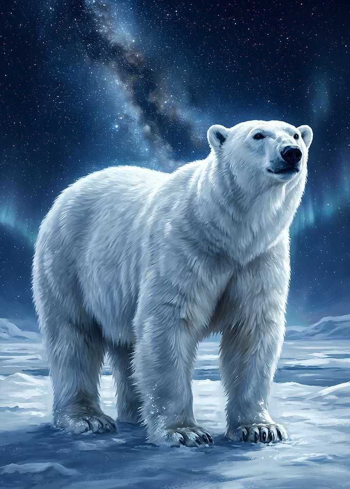 Polar Bear Under the Northern Lights
