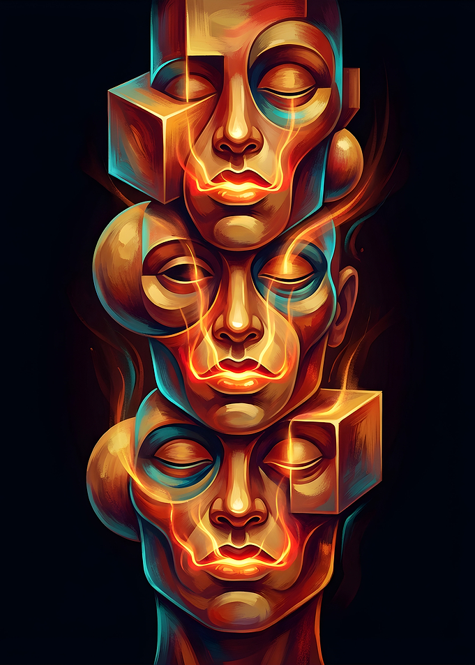 Abstract Faces Stacked Digital Art