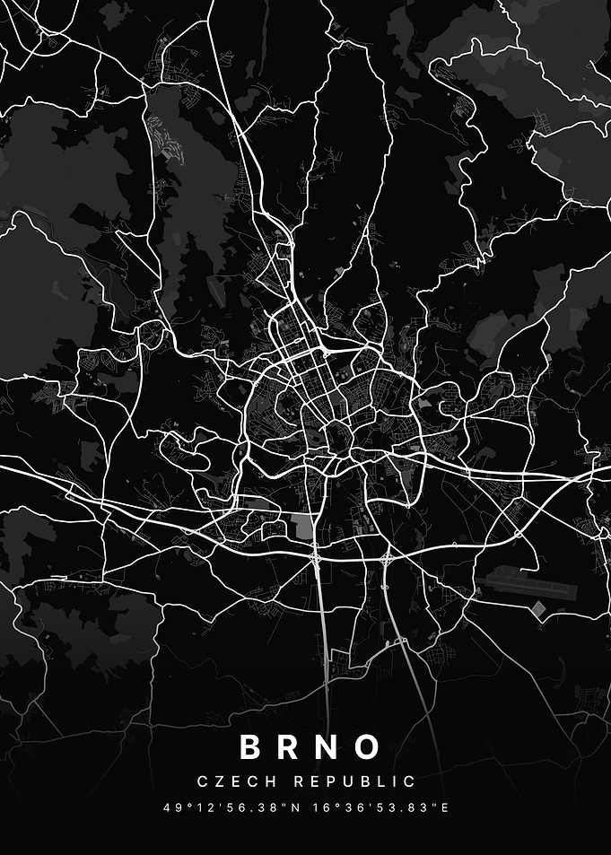 Brno Czech Black and White Map