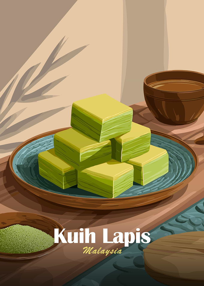 Kuih Lapis Malaysia Dessert Illustration
