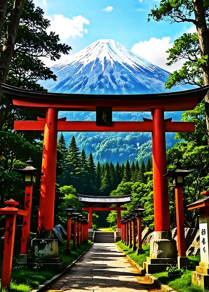 Mount Fuji and Torii Gates