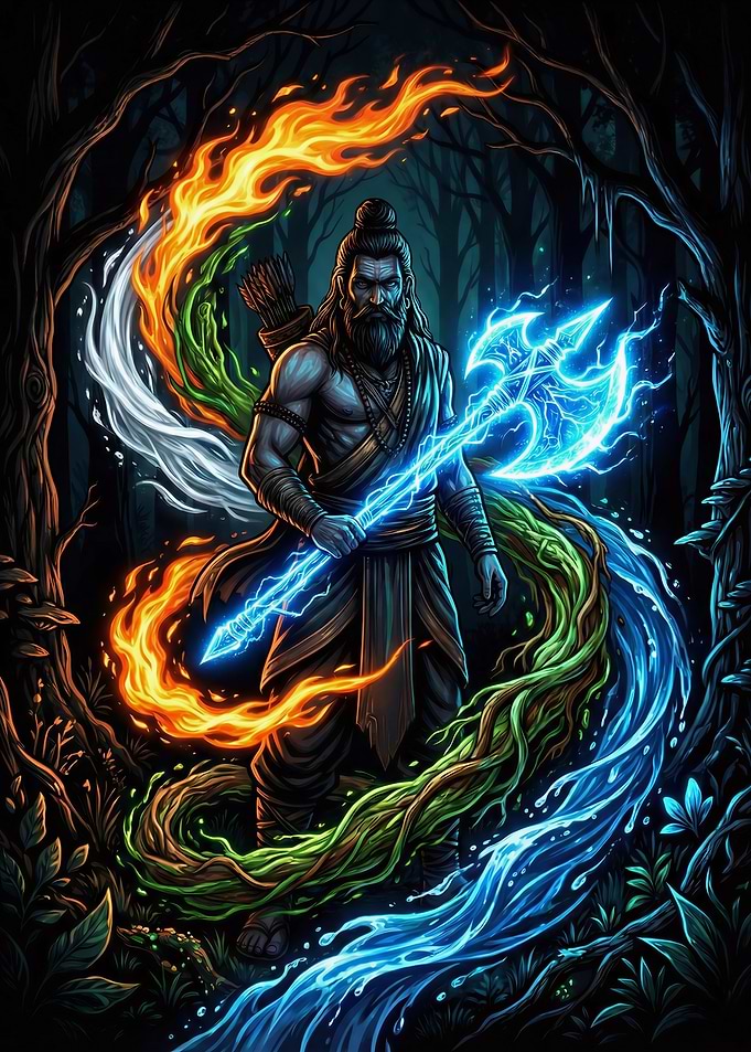 Warrior with Elemental Axe in Forest