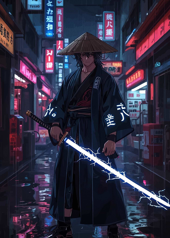 Cyberpunk Samurai with Electric Katana