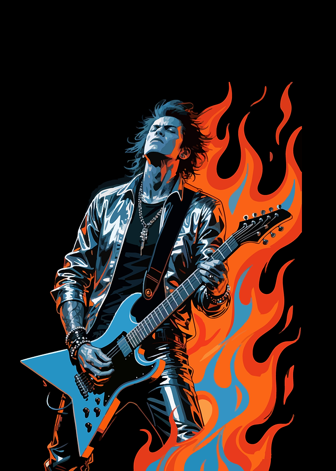 Rockstar Guitarist in Flames Illustration